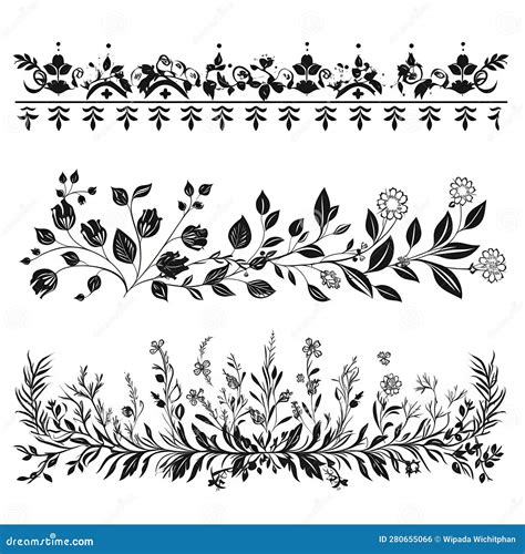 Set of Floral Line Divider Illustration Stock Illustration ...