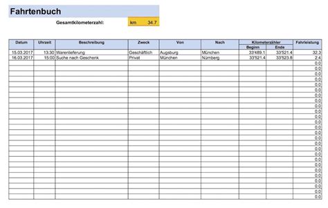 Fahrtenbuch Vorlage Excel Format Kostenlos Muster Vorlage Ch