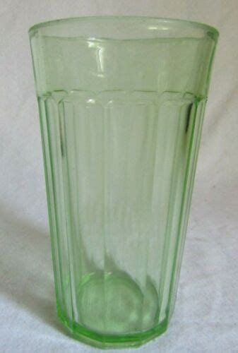 DEPRESSION GLASS GREEN PANLES 5 1 4 WATER TUMBLER URANIUM GLOWS