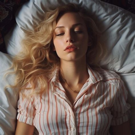 Premium Photo From Above View Beautiful Blonde Woman Lying Down On Bed