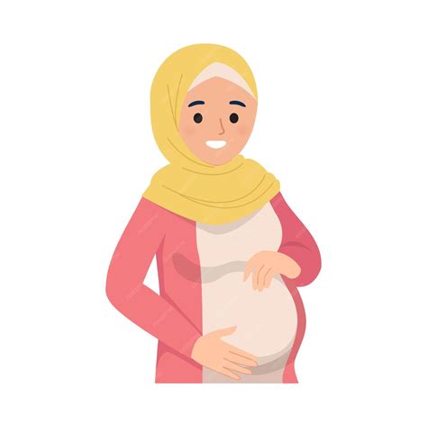 Premium Vector Happy Pregnant Muslim Woman Holding Her Belly