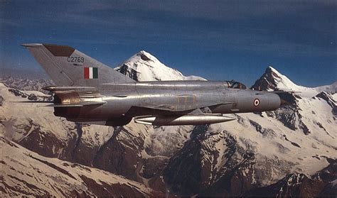 Indian Airforce Mig 21 Bis C2769 Over The Himalayas Scanned From A