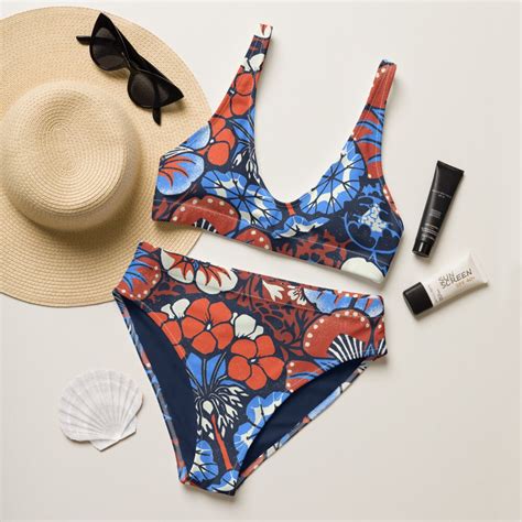 Vintage Batik Stil Bikini Set Hoch Taillierte Badeanzug Etsy