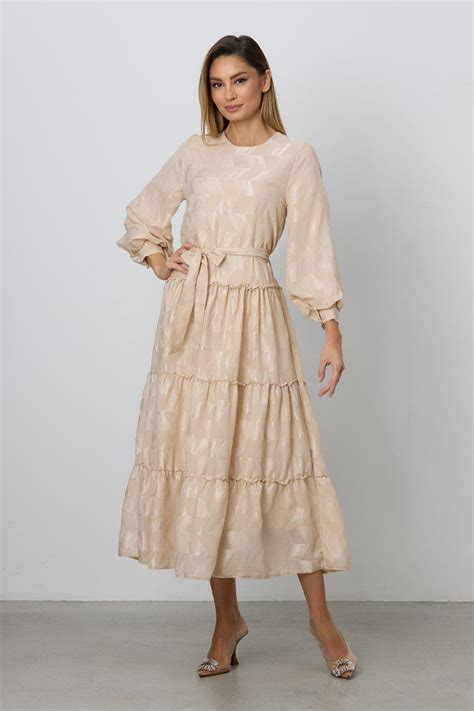 Nude Μίντι Βραδινό Φόρεμα Με Βολάν Liana T Γυναικεία φορέματα Θεσσαλονίκη