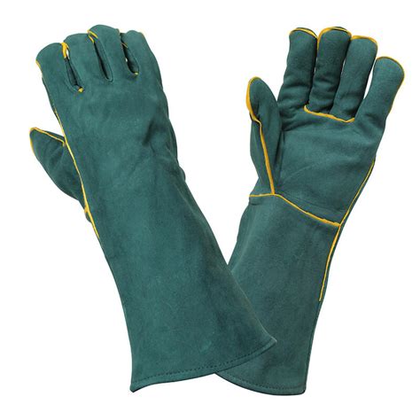 Dark Green Split Leather Gloves With Fleece Lining Buy Welder Gloves