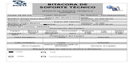 Formato Para Bitacora De Soporte Técnico Pdf Document