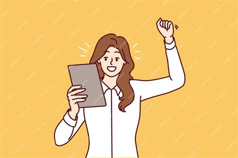 Premium Vector Happy Woman Raising Hand Making Victory Gesture And