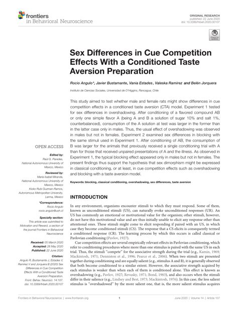 PDF Sex Differences In Cue Competition Effects With A Conditioned Taste Aversion Preparation