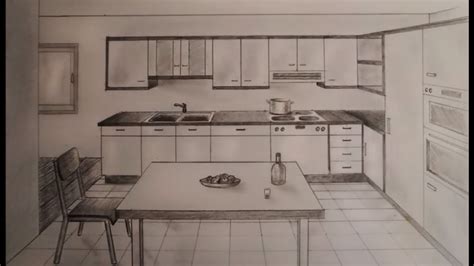 How To Draw A Complete Kitchen Interior In Simple Ways Youtube