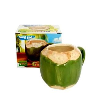 Jual Mug Motif Buah Kelapa Cangkir Lucu Gelas Air Minum Keramik