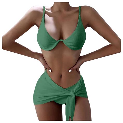 Ersazi High Waisted Bikini Sets For Women Solid Bikini Strap Bikini Deep V Split Swimsuit Set
