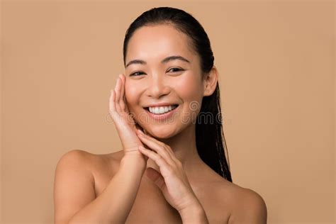 Smiling Beautiful Naked Asian Girl Touching Stock Photo Image Of Girl Portrait