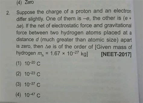 Zero Suppose The Charge Of A Proton And An Electron Differ