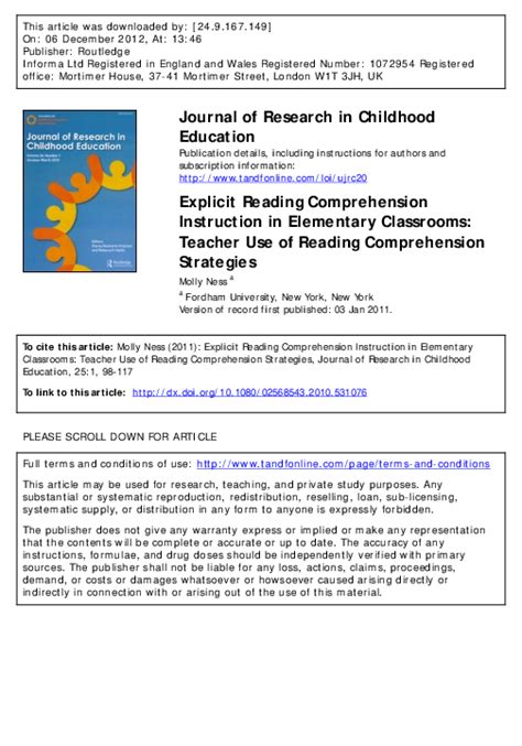 Pdf Explicit Reading Comprehension Instruction In Elementary