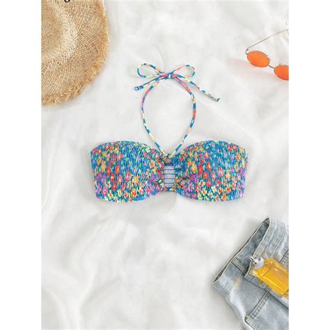 ORDER WEB Áo top bikini thêu smock buộc cổ nhiều màu Shopee Việt Nam