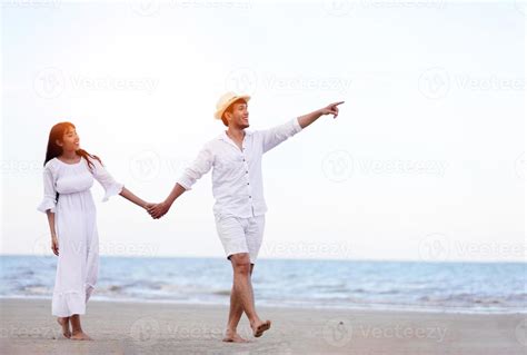 Happy Romantic Couples Lover Holding Hands Together Walking On The