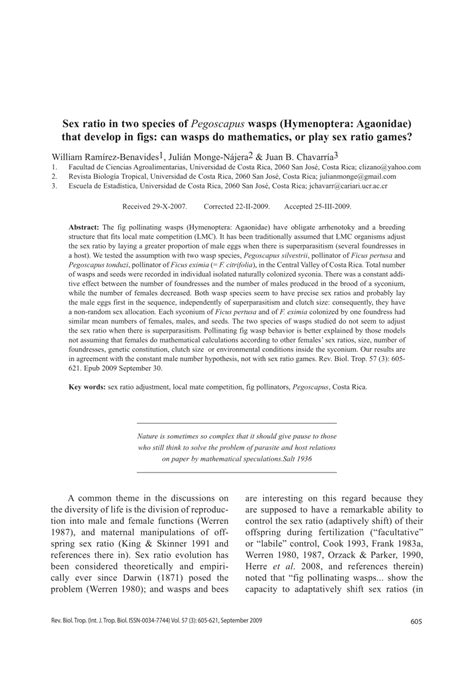 PDF Sex Ratio In Two Species Of Pegoscapus Wasps Hymenoptera Agaonidae That Develop In Figs