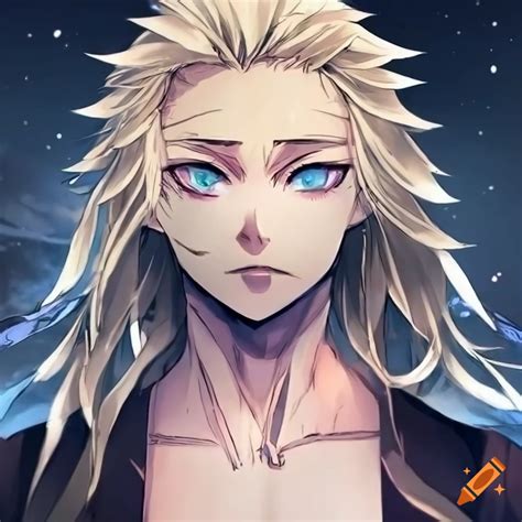 Blonde Hair Demon Slayer Blue Eyes Moon Behind Head Long Hair Male