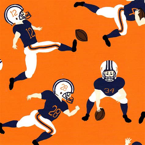 Football Player Fabric: Orange & Navy | Football Print Fabric