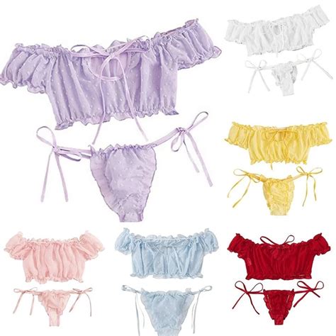 Charming Lace Off Shoulder Lingerie Set Bra Thongs Nightwear For Women Eur Picclick Fr