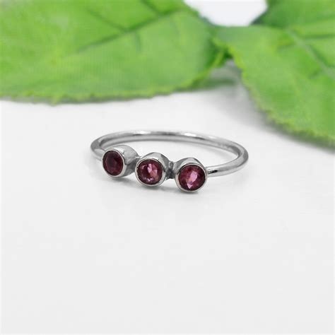 Pink Tourmaline Ring Three Stone Ring Stackable Ring Etsy