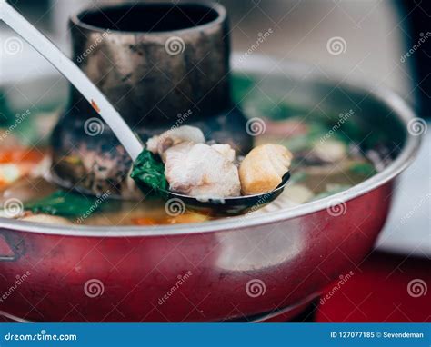 Thai Clear Soup Spicy Tom Yum Seafood In Hot Pot Stock Image Image Of Pepper Thai