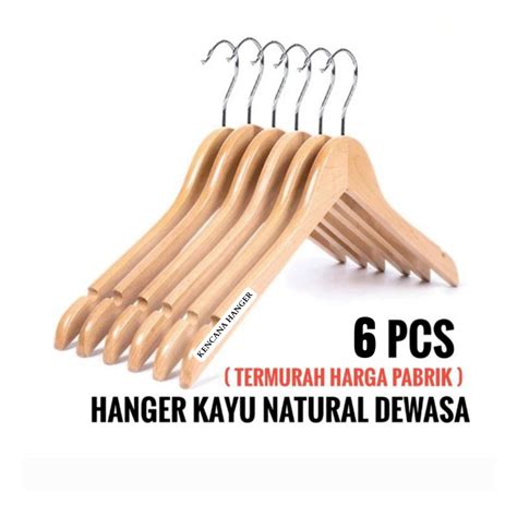 Jual Hanger Kayu Dewasa Wood Warna Natural Gantungan Baju