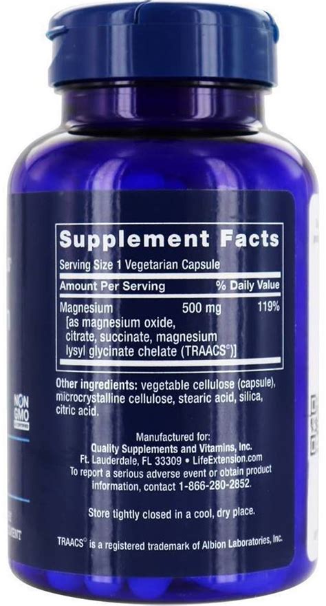 Buy Life Extension Magnesium Caps 500 mg. - 100 Vegetarian Capsules at ...
