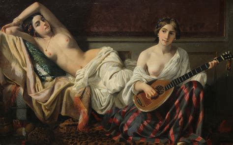 Joseph Caraud Serenade In The Harem French 19th Century Orientalist Art Nude Oil Painting
