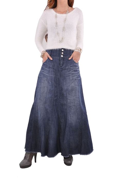 Style J Gorgeous Flares Long Denim Skirt Blue 266 At Amazon Womens