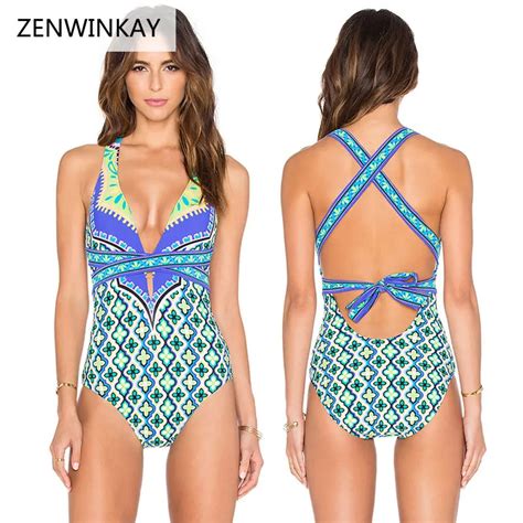 Backless Drucken Swim Tragen Cut Out Monokini Bademode Weibliche