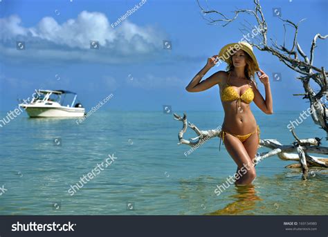 Bikini Model Straw Hat Posing Sexy Stock Photo Shutterstock