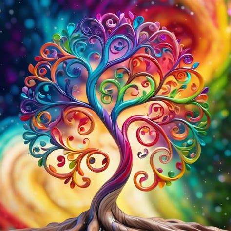 Colorful Gnarled Tree Of Life Spiral Colors In The