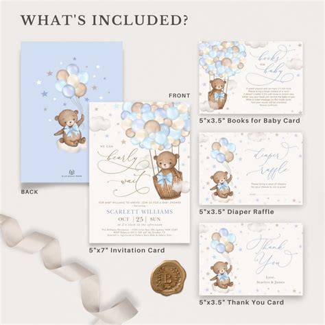 Boy Teddy Bear Hot Air Balloon Baby Shower Invitation Suite Etsy