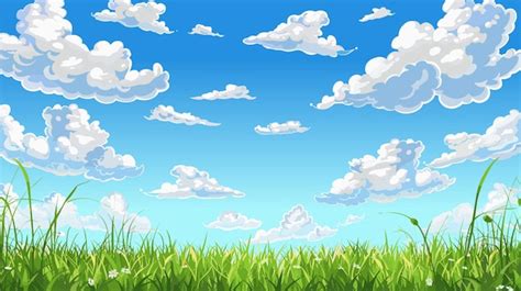 Blue sky with clouds White fluffy clouds Sunny day sky scene cartoon ...