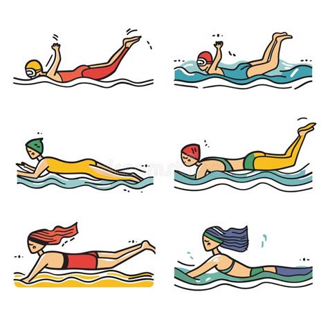 Swimmers Illustrated Performing Different Strokes Cartoonstyle Male