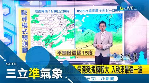 平地低溫將下探15度 週五晚開始變天 北東部轉雨降溫 吳德榮 連續影響4天之久 規模較大 入秋來最強一波 下週一北台偏涼微冷│氣象