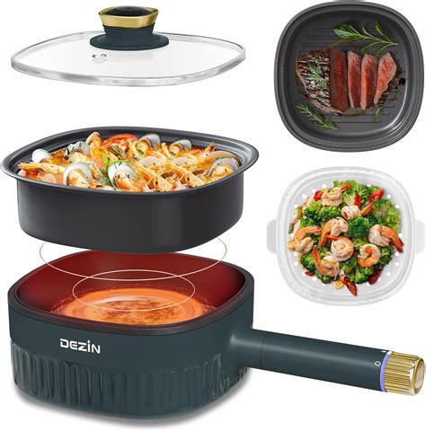 Amazon DEZIN Hot Pot Electric 3L Nonstick Electric Pot With 1 Grill Pan 1 Steamer 3 In
