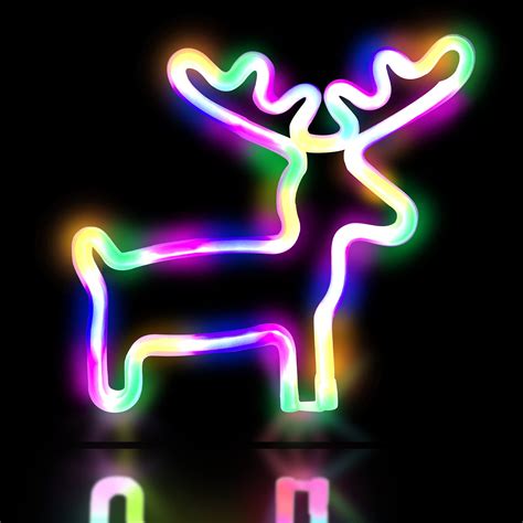 TIDYON Neon Sign Deer Led Neon Night Reindeer Lamp for Wall Decor, USB Charging/Battery Colorful ...