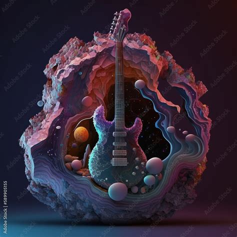 Ai-Generated Guitar Spotlight psychedelic art, Neon, Energy, Music ...