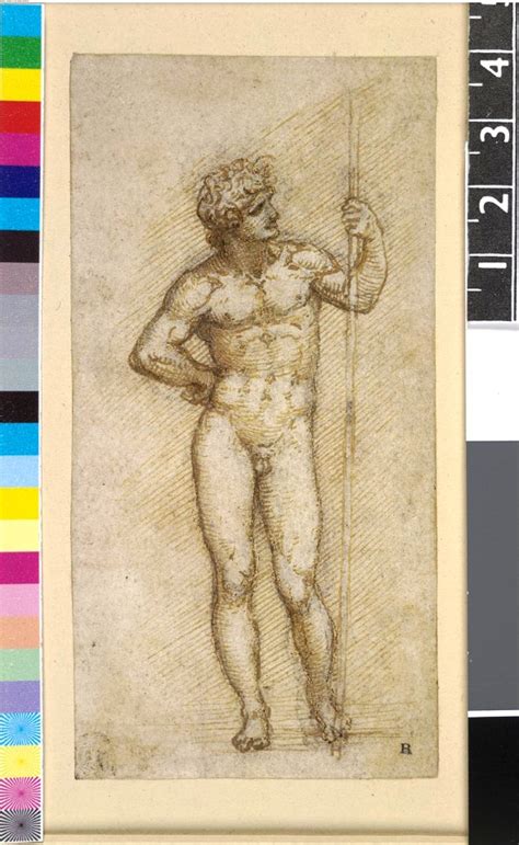 Leonardo Da Vinci 1860 0616 97 A Nude Man Standing With Right Hand On Hip Holding A Staff