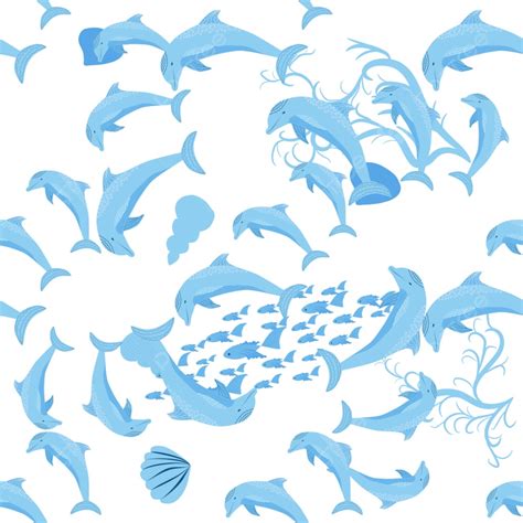 Dolphin Seamless Pattern Blue Animal Background Scribble Party