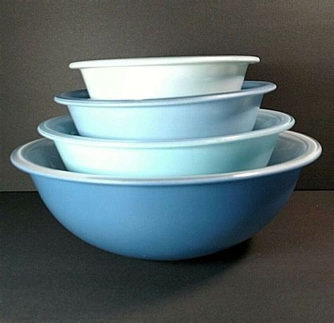 Vintage Pyrex Moody Blues Clear Bottom Glass Mixing Bowls