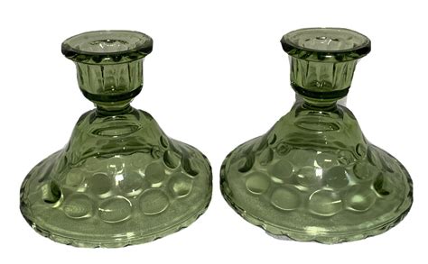 Vintage Retro Hazel Atlas ELDORADO GREEN 2 Candle Sticks Coin Dot