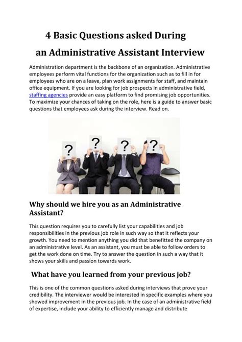 Ppt 4 Basic Questions Asked During An Administrative Assistant Interview Powerpoint