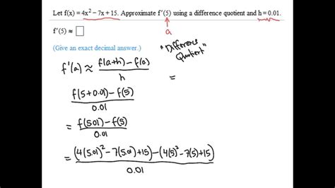 Example Approximating A Derivative Using A Difference Quotient Youtube