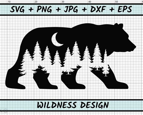 Bear SVG File, Bear Silhouette Svg, Bear Woods Svg, Pine Trees Svg ...