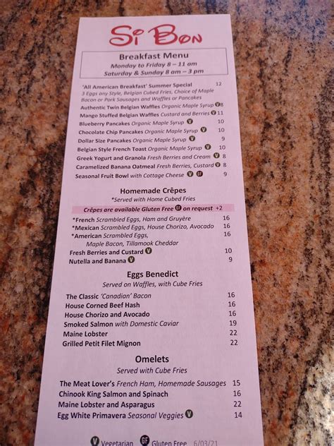 Menu At Si Bon Pub And Bar Rancho Mirage