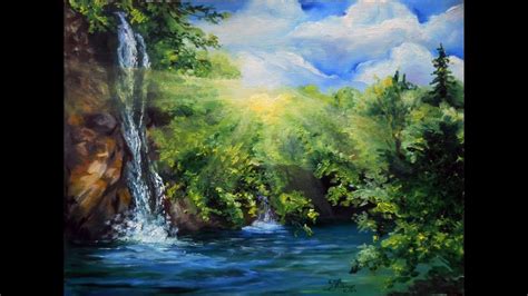 Learn How To Paint Waterfall With Sunrise Oil Painting Landscape Oil