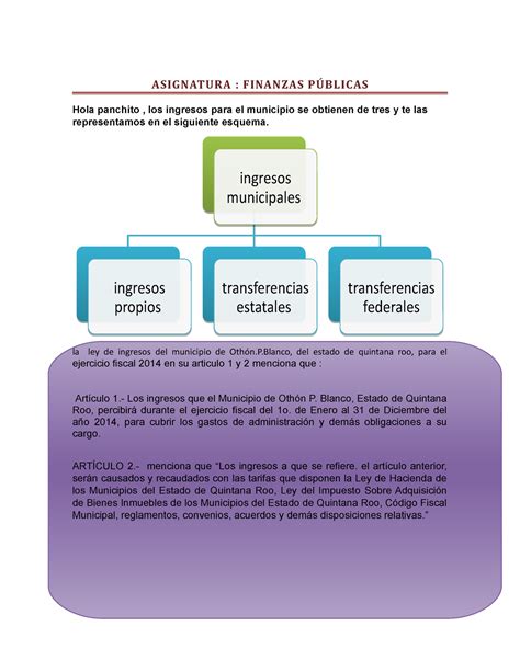 Fuentes De Ingresos Municipales Asignatura Finanzas P Blicas